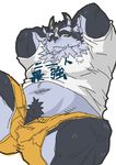  anthro belly clothing male open_pants overweight pubes raozone shorts simple_background slightly_chubby third_eye tokyo_afterschool_summoners tsathoggua white_background 