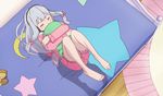  animated animated_gif barefoot bed blue_eyes blush eromanga_sensei fetal_position headphones headset hug izumi_sagiri knees_up legs long_hair lying midriff navel official_art on_back pajamas pink_pajamas pink_shirt pink_shorts rolling shirt short_shorts shorts silver_hair smile solo stuffed_toy 