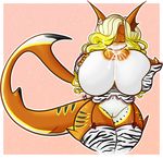  anthro areola big_breasts blonde_hair blush breasts butt clothing eyes_closed female fish flower gradient_background hair huge_breasts hyper hyper_breasts lactating legwear licking long_hair long_tail marine milk navel nipple_lick nipples orange_nipples plant pussy shark simple_background socks solo tehbuttercookie tongue tongue_out wide_hips 
