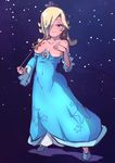  1girl areolae artist_request bare_shoulders blonde_hair blue_eyes breasts dress hair_over_one_eye looking_at_viewer nintendo nipples rosetta_(mario) solo super_mario_galaxy wand 