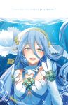  air_bubble aqua_(fire_emblem_if) artist_name blue_hair bubble detached_collar dress english fire_emblem fire_emblem_if haiyun highres jewelry long_hair looking_at_viewer open_mouth pendant smile solo submerged underwater upper_body veil yellow_eyes 