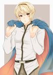  akina_(akn1819) belt blonde_hair cape character_name fire_emblem fire_emblem_if hairband leon_(fire_emblem_if) male_focus red_eyes solo upper_body 