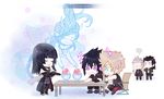  2girls 4boys :&lt; black_hair blonde_hair blue_hair blue_skin brown_hair chair chibi closed_eyes drooling final_fantasy final_fantasy_xv gentiana ginmu gladiolus_amicitia glasses hand_on_another's_shoulder ignis_scientia jacket ladle multiple_boys multiple_girls mundane_utility noctis_lucis_caelum pointy_ears prompto_argentum scar shaved_ice shawl shiva_(final_fantasy) sparkle spoken_ellipsis table 