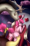  2017 animal_genitalia anthro antlers blue_eyes breasts butt digital_media_(artwork) discord_(mlp) draconequus duo earth_pony equine erection female friendship_is_magic fur hair horn horse male male/female mammal mina-the-pie my_little_pony nude penetration penis pink_hair pinkie_pie_(mlp) pony pussy red_eyes simple_background smile vaginal vaginal_penetration 