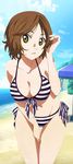  beach bikini breasts brown_hair day headshop highres katou_megumi saenai_heroine_no_sodatekata sawabe_tsubaki shigatsu_wa_kimi_no_uso short_hair solo striped striped_bikini swimsuit third-party_edit 