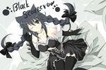  animal_ears bell black_eyes black_hair black_legwear breasts cat_ears cleavage elbow_gloves gloves large_breasts lingerie long_hair one_eye_closed original paw_print ribbon satomi smile solo thighhighs underwear 