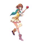  aqua_eyes bangs brown_hair capelet elbow_gloves eyebrows_visible_through_hair fire_emblem fire_emblem:_souen_no_kiseki fire_emblem_heroes full_body gloves highres holding looking_away mist_(fire_emblem) miwabe_sakura official_art open_mouth pleated_skirt shoes short_hair short_sleeves skirt smile socks solo staff transparent_background 