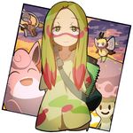  amakoke blonde_hair facepaint gen_1_pokemon gen_6_pokemon gen_7_pokemon green_eyes klefki long_hair matsurika_(pokemon) notepad oversized_clothes oversized_shirt paint_splatter pokemon pokemon_(creature) pokemon_(game) pokemon_sm ribombee shiinotic shirt smile trial_captain wigglytuff 