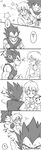  2boys absurdres breasts bulma cleavage clenched_hands comic dougi dragon_ball dragon_ball_z earrings frown gloves greyscale highres husband_and_wife jewelry monochrome multiple_boys muscle short_hair son_gokuu spiked_hair star sweat sweatdrop tkgsize translated vegeta wavy_mouth wristband 