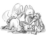  2017 anal anthro arctic_fox ass_up black_and_white blush canine disney fellatio female foursome fox group group_sex jack_savage judy_hopps kissing kneeling lagomorph male male/female male/male mammal monochrome nick_wilde nobby_(artist) nude oral rabbit rimming sex simple_background sitting skye_(zootopia) white_background zootopia 