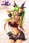  adult armpits breasts cleavage green_hair lips long_hair midriff multicolored_hair navel necklace open_mouth panties ricotta_(ys) tattoo twintails yellow_eyes ys ys_viii_lacrimosa_of_dana 