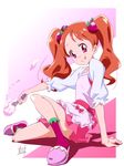  :q food food_on_face food_themed_hair_ornament hair_ornament heart heart-shaped_pupils highres kirakira_precure_a_la_mode long_hair looking_at_viewer nii_manabu orange_hair pink_eyes pink_skirt precure signature skirt socks solo strawberry_hair_ornament symbol-shaped_pupils tongue tongue_out twintails usami_ichika 