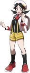  backpack bag black_legwear commentary crystal_(pokemon) english_commentary full_body grey_eyes hat highres jacket kendy_(revolocities) pokemon pokemon_(game) pokemon_gsc short_hair shorts smile socks solo suspender_shorts suspenders transparent_background twintails yellow_shorts 
