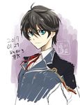  black_hair blue_eyes dated earrings horikawa_kunihiro jewelry kyouta_(a01891226) looking_at_viewer male_focus military military_uniform signature simple_background sketch solo touken_ranbu translated uniform upper_body white_background 