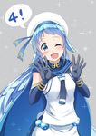  ;d alternate_costume anniversary beret blue_eyes blue_hair cape elbow_gloves gloves hair_flaps hat kantai_collection long_hair one_eye_closed open_mouth samidare_(kantai_collection) smile sparkle yokoshima_(euphoria) 