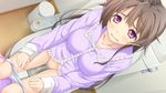  blush breasts brown_hair censored crying crying_with_eyes_open dutch_angle embarrassed game_cg indoors koinosu_ichacolize looking_at_viewer medium_breasts mosaic_censoring open_mouth pajamas pajamas_pull panties panty_pull pee peeing pink_eyes purple_pajamas pussy sitting solo steam takeya_masami tears toilet toilet_use trash_can underwear white_panties yoshino_ichika 