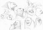  2017 anthro arctic_fox arctic_fox_masseuse_(zootopia) bear black_and_white canine clothed clothing disney duo eyewear fan_character female fox glasses male mammal monochrome monoflax polar_bear simple_background sketch sketch_page smoking smoking_pipe traditional_media_(artwork) white_background zootopia 