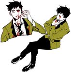  black_hair blazer bleeding blood character_sheet commentary english_commentary henry_the_green_engine jacket kendy_(revolocities) loose_necktie male_focus multiple_views necktie personification school_uniform simple_background thomas_the_tank_engine white_background 