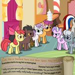  apple_bloom_(mlp) bitterplaguerat cupcake dialogue diamond_tiara_(mlp) earth_pony english_text equine food friendship_is_magic horn horse loki_(bitterplaguerat) mammal my_little_pony pegasus pony scootaloo_(mlp) silver_spoon_(mlp) sweetie_belle_(mlp) text unicorn wings 