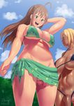  ahoge bikini blonde_hair blush breasts brown_hair censored dark_skin futanari kamiya_midori large_breasts large_penis long_hair mosaic_censoring multiple_girls no_panties opera_brest original penis swimsuit testicles zheng 