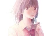  blurry blurry_background brown_eyes brown_hair lip_balm looking_at_viewer nakamura_hinata original revision short_hair simple_background solo white_background wide-eyed 