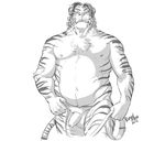  feline flaccid grin leash mammal musclegut muscular penis russellallen_(artist) slightly_chubby smile tiger 