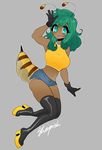  anthro arthropod bee big_breasts blue_eyes breasts green_hair hair hornet humanoid insect invalid_color koemi rubber sheepish tanned voluptuous wasp wide_hips 