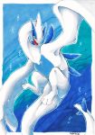  2015 blue_eyes legendary_pok&eacute;mon lugia membranous_wings nintendo pok&eacute;mon pok&eacute;mon_(species) ravoilie traditional_media_(artwork) video_games wings 