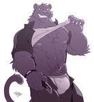  2017 abs anthro biceps big_muscles black_fur chest_tuft clothed clothing feline fur male mammal muscular muscular_male nipples panther pecs smile solo takemoto_arashi tuft 