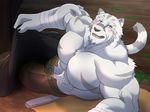  2017 anthro biceps big_muscles clothed clothing feline fur grimoire_of_zero hi_res keijimohumohu male mammal mercenary_(character) muscular muscular_male tiger topless white_fur 