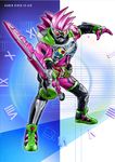  armor bad_id bad_pixiv_id belt character_name dias-tajima full_body gashacon_breaker highres kamen_rider kamen_rider_ex-aid kamen_rider_ex-aid_(series) male_focus mighty_action_x_level_2 roman_numerals shoulder_pads solo sword weapon 
