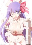  artist_name bb_(fate)_(all) bb_(fate/extra_ccc) bb_shot! blush breasts choker cleavage fang fate/extra fate/extra_ccc fate/grand_order fate_(series) glasses gloves hair_ribbon hat kurikara large_breasts large_syringe long_hair looking_at_viewer nurse nurse_cap one_eye_closed open_mouth oversized_object purple_eyes purple_hair ribbon smile solo syringe thighhighs twitter_username very_long_hair white_gloves white_legwear zettai_ryouiki 