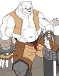  2017 anthro biceps big_muscles clothed clothing feline fur grimoire_of_zero hi_res male mammal mayar melee_weapon mercenary_(character) muscular muscular_male solo sword tiger weapon white_fur 