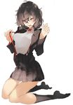  amamiya_ren black_hair full_body genderswap genderswap_(mtf) highres open_mouth ori_(momonimo) persona persona_5 school_uniform short_hair shuujin_academy_uniform skirt solo white_background 