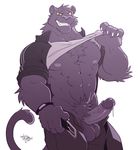  2017 abs anthro biceps big_muscles black_fur chest_tuft clothed clothing feline fur male mammal muscular muscular_male nipples nude panther pecs penis smile solo takemoto_arashi tuft 
