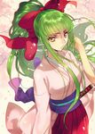  adjusting_hair arm_at_side bangs bow breasts c.c. cherry_blossoms code_geass collarbone cosplay creayus eyebrows_visible_through_hair floating_hair green_hair hair_bow hakama hakama_skirt hand_in_hair japanese_clothes katana kimono large_bow long_hair long_sleeves looking_at_viewer medium_breasts parted_lips petals pink_kimono pobii red_bow red_hakama sakura_taisen sash sheath sheathed shinguuji_sakura shinguuji_sakura_(cosplay) shiny shiny_hair sidelocks smile solo sword tree tsurime twitter_username very_long_hair weapon wide_sleeves wind yellow_eyes 