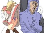  ass blonde_hair blush dragon_quest dragon_quest_ii dress hood hyakuen_raitaa long_hair open_mouth panties prince_of_lorasia princess_of_moonbrook purple_panties red_eyes skirt skirt_flip underwear 