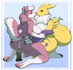  2016 anthro anus arm_warmers armwear aurothos big_breasts big_butt black_sclera blue_eyes breasts butt butt_grab canine clothing coyote digimon dildo dildo_sitting duo female female/female fur hand_on_butt iriedono kneeling looking_back mammal multicolored_fur neck_tuft pawpads penetration pink_fur pussy pussy_juice raised_tail renamon saliva saliva_string sex_toy simple_background spread_butt spreading thick_thighs tongue tongue_out tuft two_tone_fur vaginal vaginal_penetration white_fur yellow_fur 