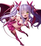  00s 1girl bare_legs bare_shoulders bat_wings bikini boots breasts bridal_gauntlets demon_girl fangs female happy kagami_hirotaka lilim_(taimanin_asagi_battle_arena) lilith-soft long_hair looking_at_viewer open_mouth pointy_ears skirt smile solo succubus tail taimanin_(series) taimanin_asagi taimanin_asagi_battle_arena twintails underwear weapon wings wink 