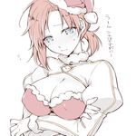  blue_eyes blush boudica_(fate/grand_order) breasts citron_82 cleavage covered_nipples fate/grand_order fate_(series) hat large_breasts long_sleeves looking_at_viewer ponytail red_hair santa_hat short_hair smile solo translation_request upper_body 