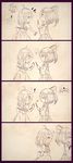  +++ ... 2girls 4koma :d ^_^ ahoge apron blush bow closed_eyes comic commentary detached_sleeves diary hair_bow hair_tubes hakurei_reimu hands_together happy highres iiha_toobu kirisame_marisa medium_hair monochrome multiple_girls no_hat no_headwear notebook open_mouth ponytail profile sigh silent_comic skirt skirt_set smile smug spoken_character spoken_ellipsis spoken_exclamation_mark sweat touhou vest waist_apron 