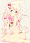  :o animal_ears arched_back arm_ribbon bangs blonde_hair blue_eyes blush bow bow_bra bow_panties bra bunny_ears bunny_tail ech eyebrows_visible_through_hair green_bra green_panties hands_up heart holding holding_heart long_hair looking_at_viewer navel original panties parted_lips red_bow red_ribbon ribbon sitting solo tail tareme thighs underwear underwear_only wariza 