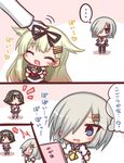  ... /\/\/\ 3girls :3 ^_^ ^o^ admiral_(kantai_collection) bangs black_gloves black_legwear black_ribbon black_serafuku blonde_hair blue_eyes blue_skirt blush blush_stickers brown_hair candy caught chibi closed_eyes closed_mouth comic commentary_request embarrassed eyebrows_visible_through_hair fingerless_gloves food gloves hair_flaps hair_ornament hair_over_one_eye hair_ribbon hairband hairclip hamakaze_(kantai_collection) hands_up heart holding holding_food holding_lollipop jitome kantai_collection komakoma_(magicaltale) lollipop long_hair looking_at_another multiple_girls neckerchief nose_blush o_o open_mouth out_of_frame pantyhose petting pleated_skirt red_neckwear remodel_(kantai_collection) ribbon school_uniform serafuku shiny shiny_hair short_hair short_sleeves skirt smile spoken_ellipsis standing tanikaze_(kantai_collection) thighhighs tongue tongue_out translated white_gloves white_hair white_hairband white_legwear yellow_neckwear yuudachi_(kantai_collection) 