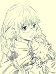  1girl braid cape glasses highres lee_(dragon_garou) monochrome parted_lips philia_felice solo tales_of_(series) tales_of_destiny traditional_media twin_braids upper_body 