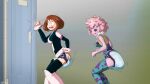 abdl ashido_mina banging_on_door big_breasts big_diaper black_sclera blush bottomwear breasts brown_eyes brown_hair clothed clothing desperation detailed_background diaper diaper_fetish duo embarrassed feces female fur_jacket hair hand_on_diaper hero_suit hi_res horn horned_humanoid human humanoid legwear looking_at_diaper mammal my_hero_academia ochaco_uraraka open_mouth outhouse pink_body pink_hair pooping quirked_human_(my_hero_academia) sagging_diaper simple_background sketchmandl slime soiled_diaper soiling soiling_diaper standing stockings teeth touching_diaper unclean_diaper used_diaper wearing_diaper yellow_eyes