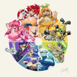  2boys 6+girls absurdres adventure_time artist_name blue_skin breasts color_wheel_challenge colored_skin commentary english_commentary facial_hair flower flower_in_mouth foo_fighters_(jojo) gerph green_hair green_lips green_nails hair_over_one_eye heart heart-shaped_pupils highres ice_queen_(adventure_time) jojo_no_kimyou_na_bouken large_breasts mario_(series) medarot metabee miss_heed multiple_boys multiple_drawing_challenge multiple_girls mustache nami_(one_piece) one_piece orange_hair pink_eyes pink_hair red_eyes shiver_(splatoon) splatoon_(series) stone_ocean symbol-shaped_pupils tengen_toppa_gurren_lagann villainous waluigi yoko_littner 