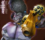 3d_(artwork) absurd_res animal_print anthro blender_(artwork) breasts canid canine canis digital_media_(artwork) domestic_dog female gun handgun hi_res iglooder leopard_print looking_at_viewer mammal poodle ranged_weapon revolver solo trilla_(brothersmiler) weapon