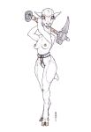 2024 anthro areola armpit_hair artist_name body_hair bovid breasts caprine chastity_belt chastity_belt_only chastity_device chastity_device_only dated digital_media_(artwork) ear_piercing ear_ring ecmajor eyelashes female fighting_pose fingers flat_colors front_view full-length_portrait fur hammer hi_res holding_hammer holding_melee_weapon holding_object holding_tool holding_weapon hooves horizontal_pupils lock looking_at_viewer mammal melee_weapon nipples notched_ear nude piercing pink_areola pink_nipples pink_tongue portrait pose pupils raised_arms ring_piercing shaved sheep simple_background snout solo spot_color standing tail teeth text tongue tools warhammer weapon wearing_chastity_belt wearing_chastity_device white_background white_body white_fur wool_(fur) yellow_eyes yonic_chastity_device