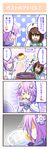  &gt;_&lt; /\/\/\ 4koma :d :q alchemy arms_up belt blush brown_eyes brown_hair cauldron closed_eyes closed_mouth collar comic doria_(5073726) drawstring eating eyebrows_visible_through_hair food gust_(choujigen_game_neptune) hair_between_eyes hair_ornament hat heart highres holding holding_staff hood hoodie looking_at_another mittens neptune_(choujigen_game_neptune) neptune_(series) number open_mouth outstretched_arms plate profile pudding purple_eyes purple_hair sideways_mouth sleeves_past_wrists smile sparkle speech_bubble spread_arms staff tongue tongue_out translation_request 