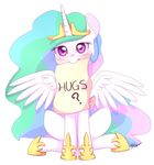  2014 english_text equine feathered_wings feathers female feral friendship_is_magic hair horn looking_at_viewer mammal multicolored_hair my_little_pony princess_celestia_(mlp) purple_eyes royalty simple_background sion_(artist) solo text white_background white_feathers winged_unicorn wings 